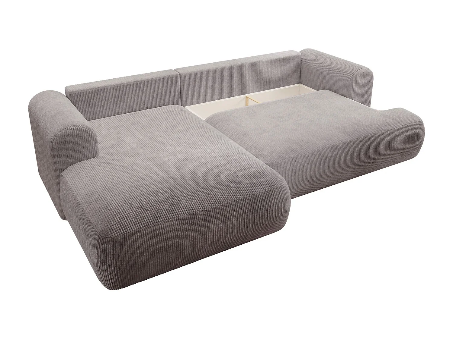 Canapé d’angle en velours côtelé – convertible avec coffre de rangement – gris clair – gauche – OVO CORD