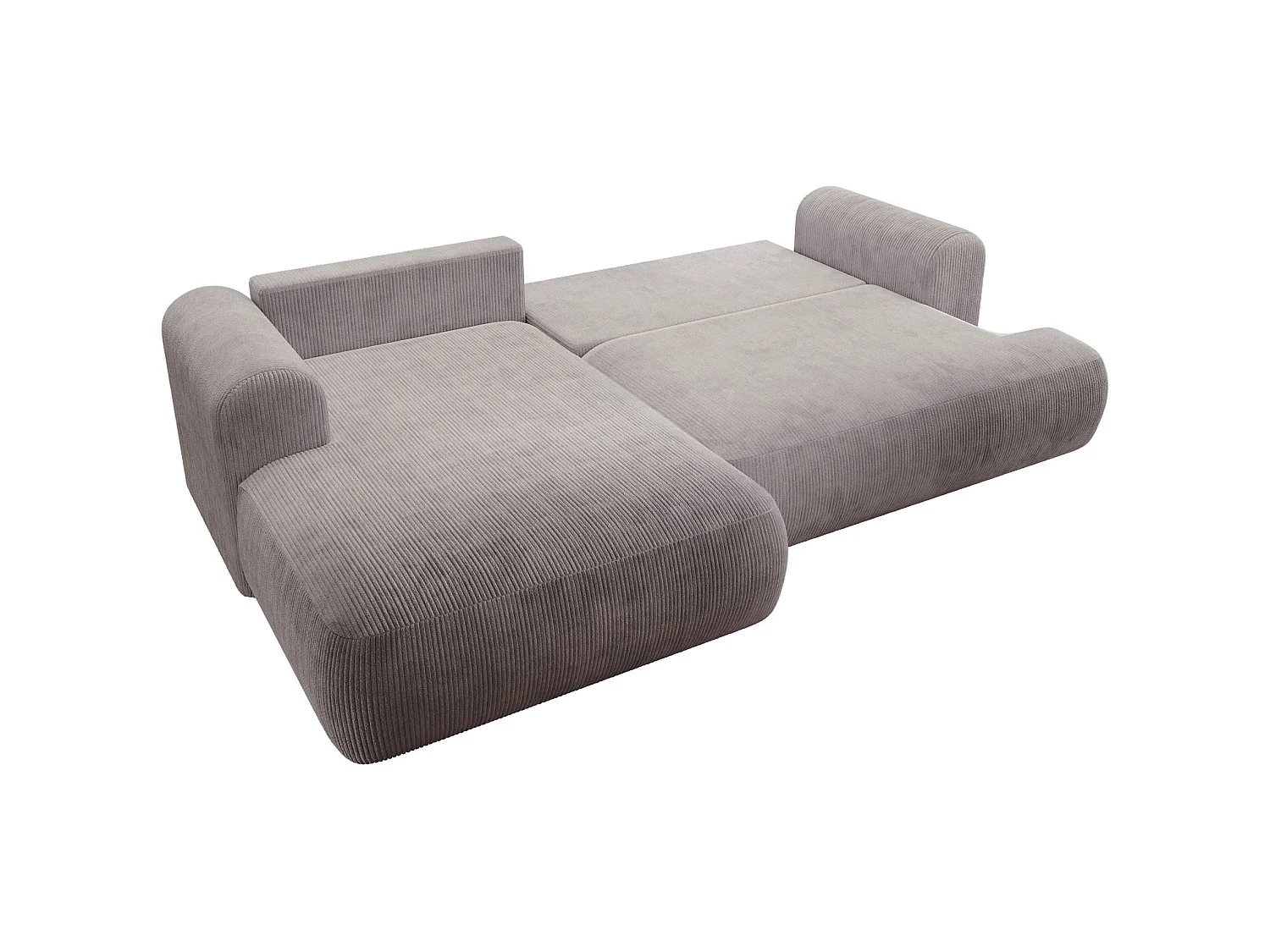 Hoekbedbank met corduroybekleding – slaapfunctie en opbergruimte – lichtgrijs – links – OVO CORD