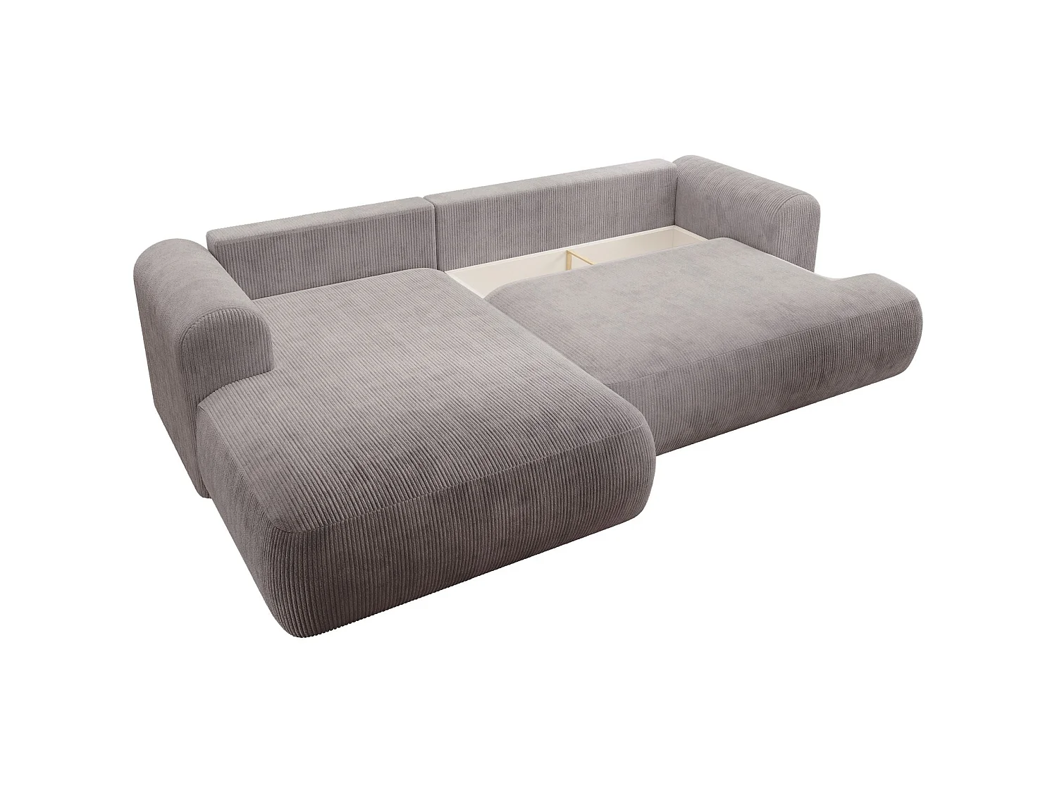Hoekbedbank met corduroybekleding – slaapfunctie en opbergruimte – lichtgrijs – links – OVO CORD