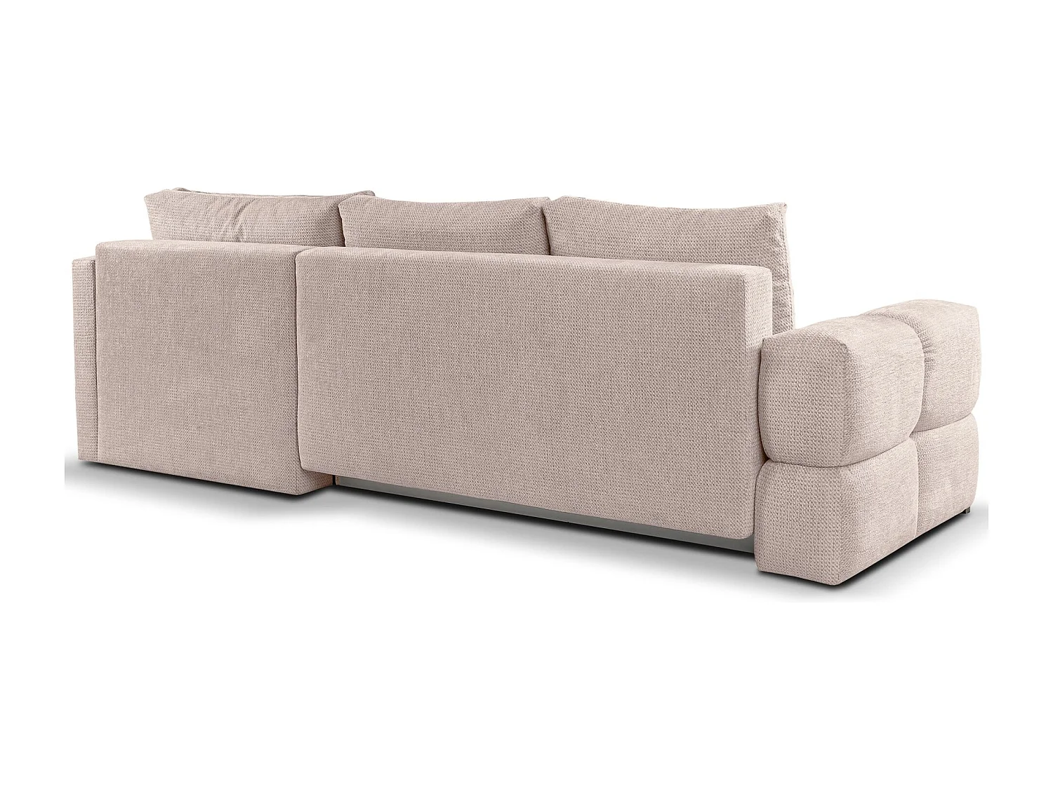 Canapé d’angle en chenille – convertible avec coffre de rangement – beige clair – réversible – TAREMI