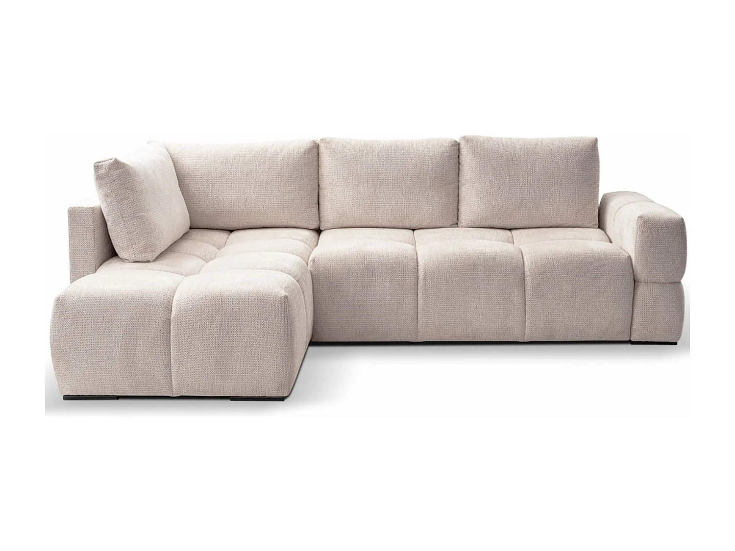 Ecksofa mit Chenillebezug – Schlaffunktion und Stauraum – Hellbeige – beidseitig – TAREMI