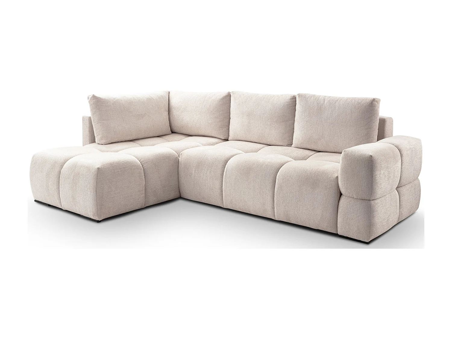 Ecksofa mit Chenillebezug – Schlaffunktion und Stauraum – Hellbeige – beidseitig – TAREMI