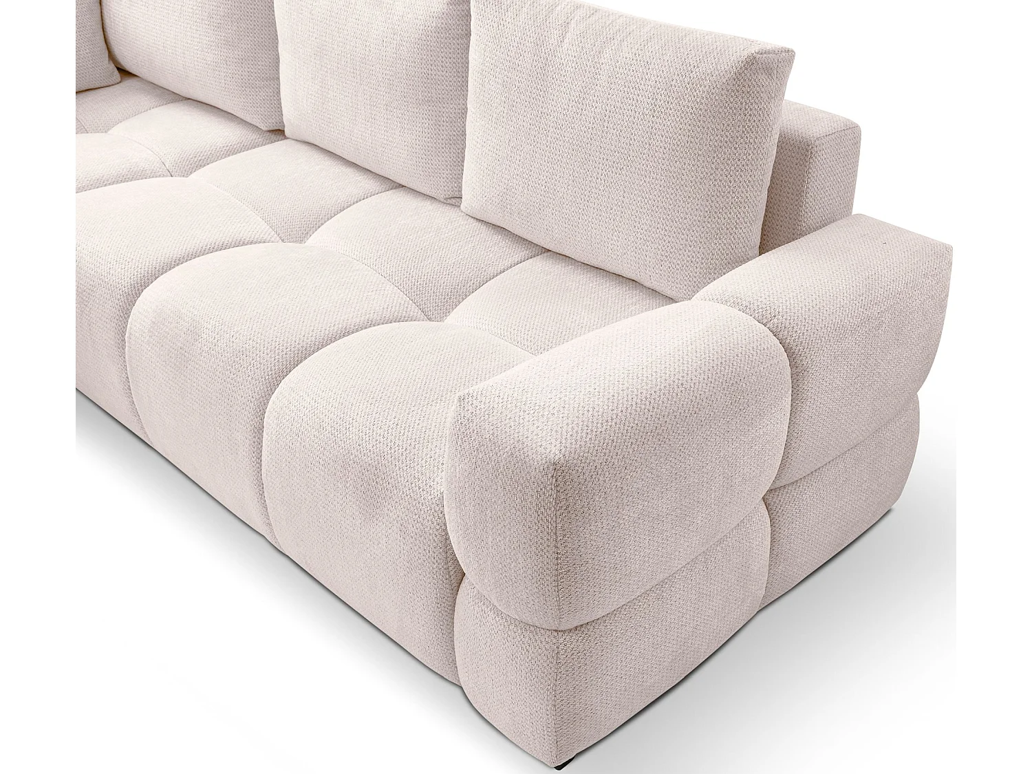 Ecksofa mit Chenillebezug – Schlaffunktion und Stauraum – Hellbeige – beidseitig – TAREMI