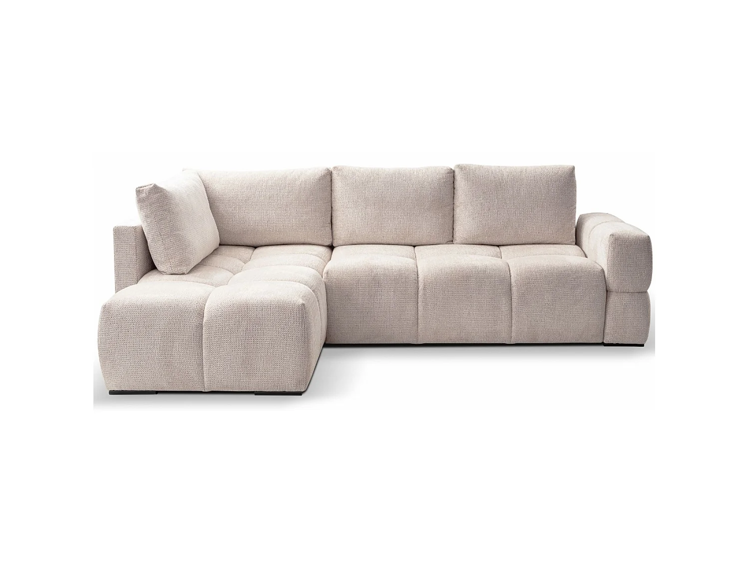Hoekbedbank met chenillebekleding – slaapfunctie en opbergruimte – lichtbeige – omkeerbaar – TAREMI