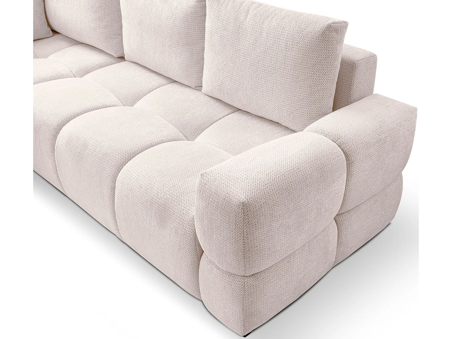 Hoekbedbank met chenillebekleding – slaapfunctie en opbergruimte – lichtbeige – omkeerbaar – TAREMI