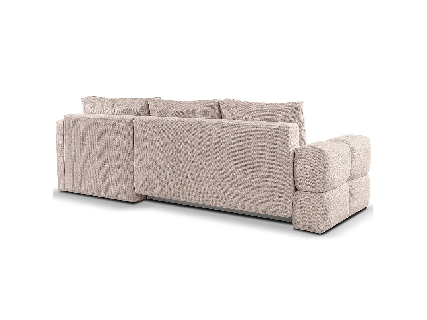 Hoekbedbank met chenillebekleding – slaapfunctie en opbergruimte – lichtbeige – omkeerbaar – TAREMI