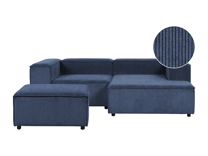 Canapé d'angle modulable 3 places ARDAL Velours côtelé Bleu foncé Côté droite