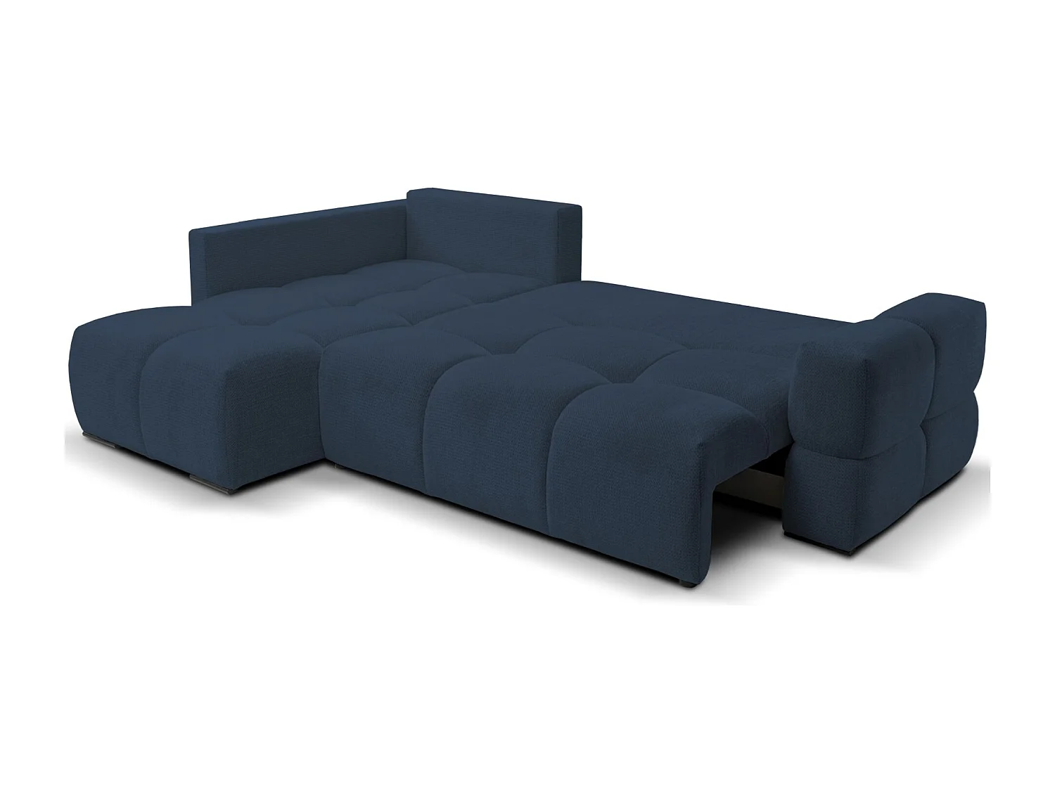 Hoekbedbank met chenillebekleding – slaapfunctie en opbergruimte – marineblauw – omkeerbaar – TAREMI