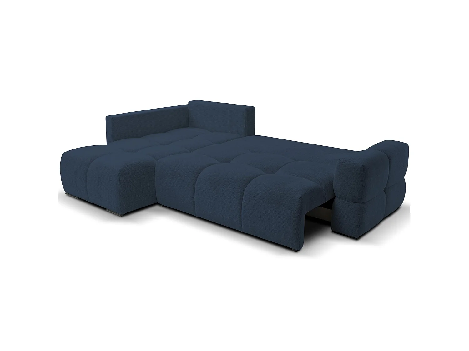 Hoekbedbank met chenillebekleding – slaapfunctie en opbergruimte – marineblauw – omkeerbaar – TAREMI