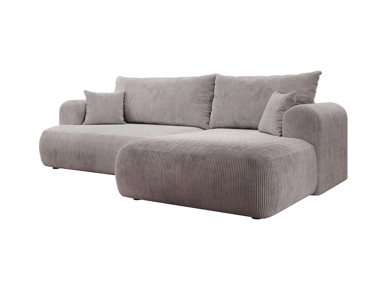 Canapé d’angle en velours côtelé – convertible avec coffre de rangement – gris clair – droit – OVO CORD