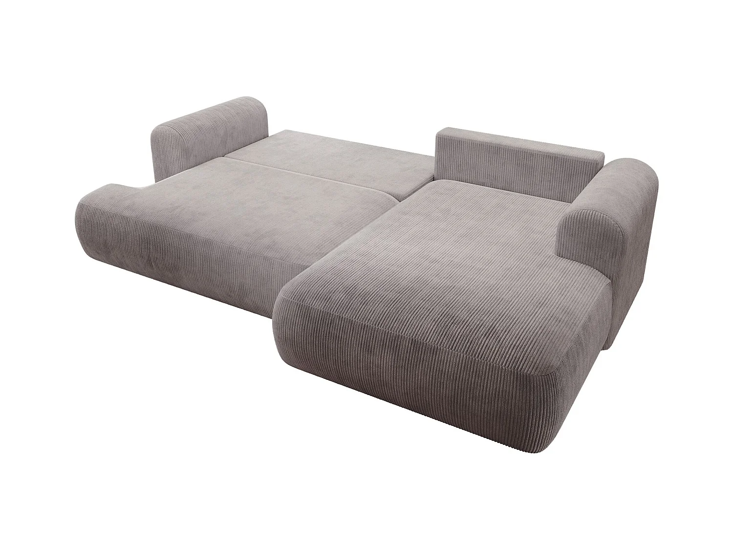 Canapé d’angle en velours côtelé – convertible avec coffre de rangement – gris clair – droit – OVO CORD