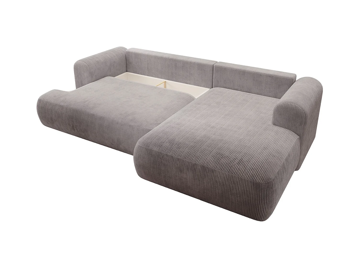 Canapé d’angle en velours côtelé – convertible avec coffre de rangement – gris clair – droit – OVO CORD