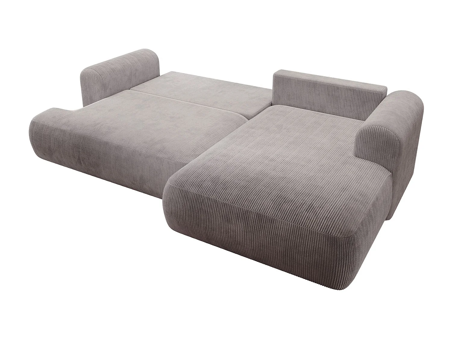Canapé d’angle en velours côtelé – convertible avec coffre de rangement – gris clair – droit – OVO CORD
