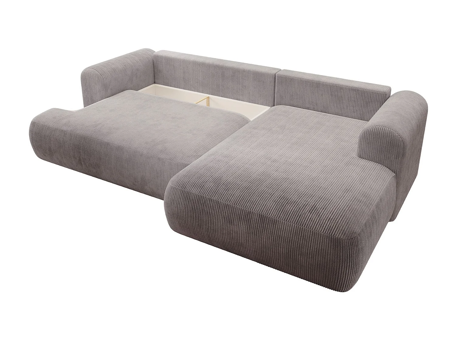 Canapé d’angle en velours côtelé – convertible avec coffre de rangement – gris clair – droit – OVO CORD