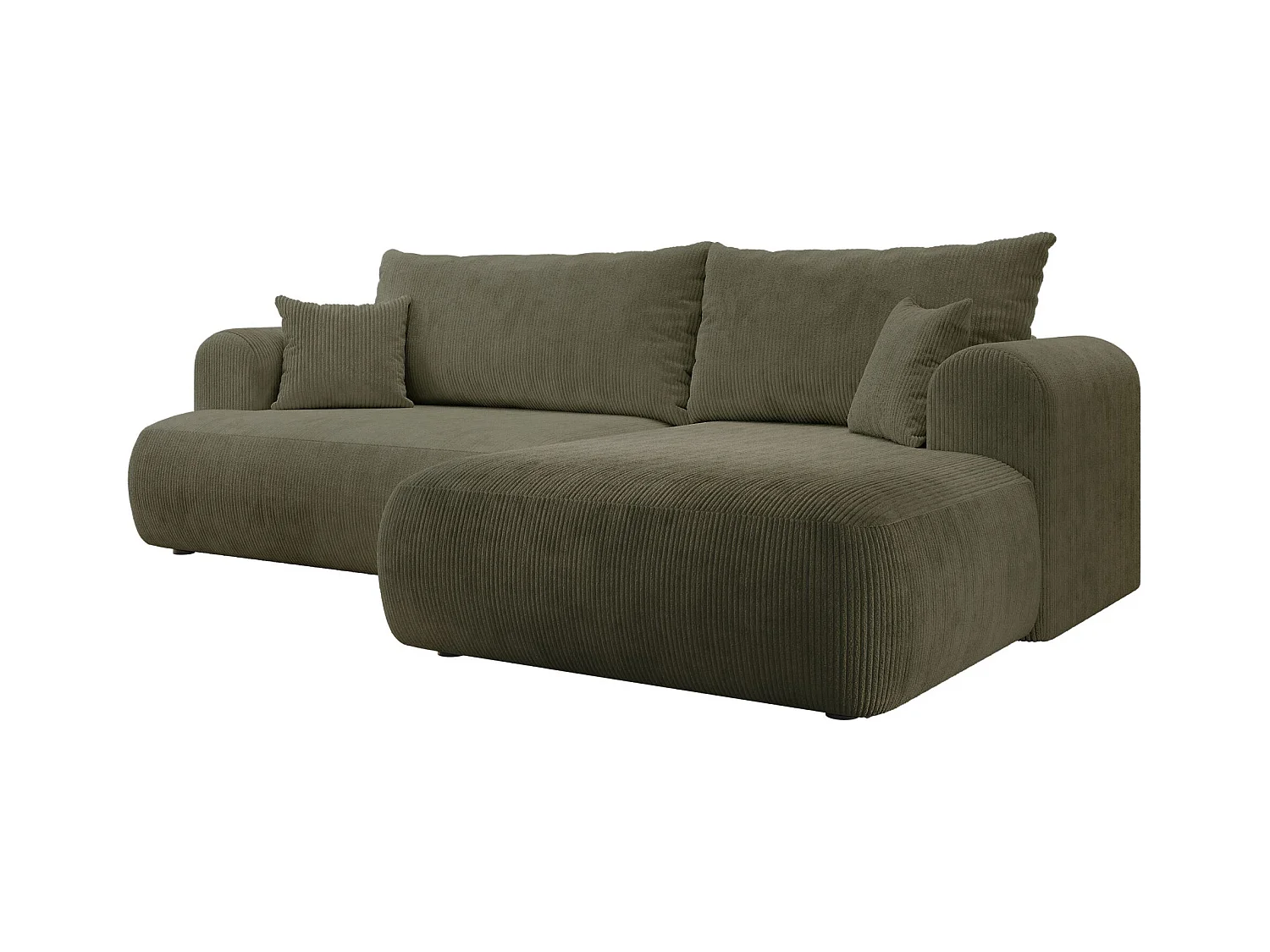 Canapé d’angle en velours côtelé – convertible avec coffre de rangement – vert olive – droit – OVO CORD