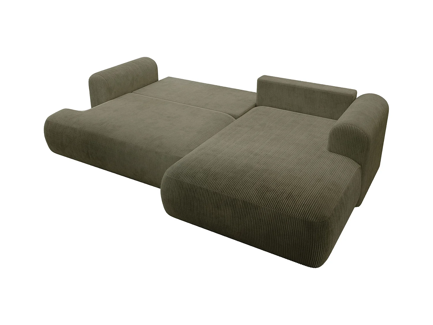 Canapé d’angle en velours côtelé – convertible avec coffre de rangement – vert olive – droit – OVO CORD