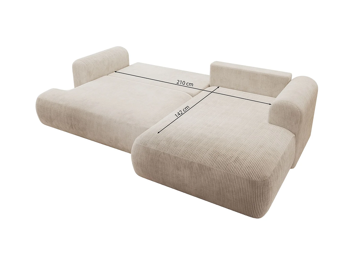 Canapé d’angle en velours côtelé – convertible avec coffre de rangement – vert olive – droit – OVO CORD