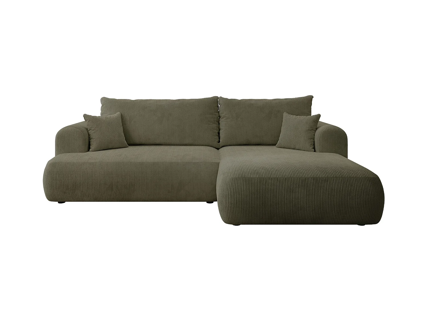 Canapé d’angle en velours côtelé – convertible avec coffre de rangement – vert olive – droit – OVO CORD