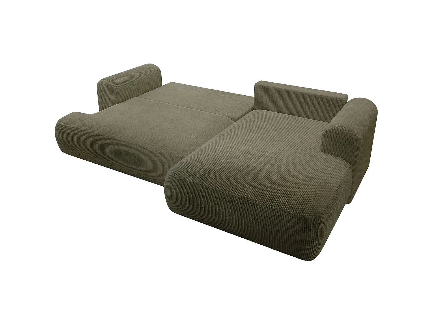 Ecksofa mit Cordbezug – Schlaffunktion und Stauraum – Olivgrün – rechts – OVO CORD