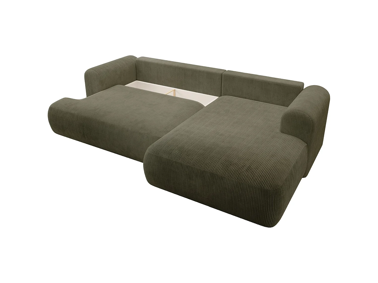 Ecksofa mit Cordbezug – Schlaffunktion und Stauraum – Olivgrün – rechts – OVO CORD
