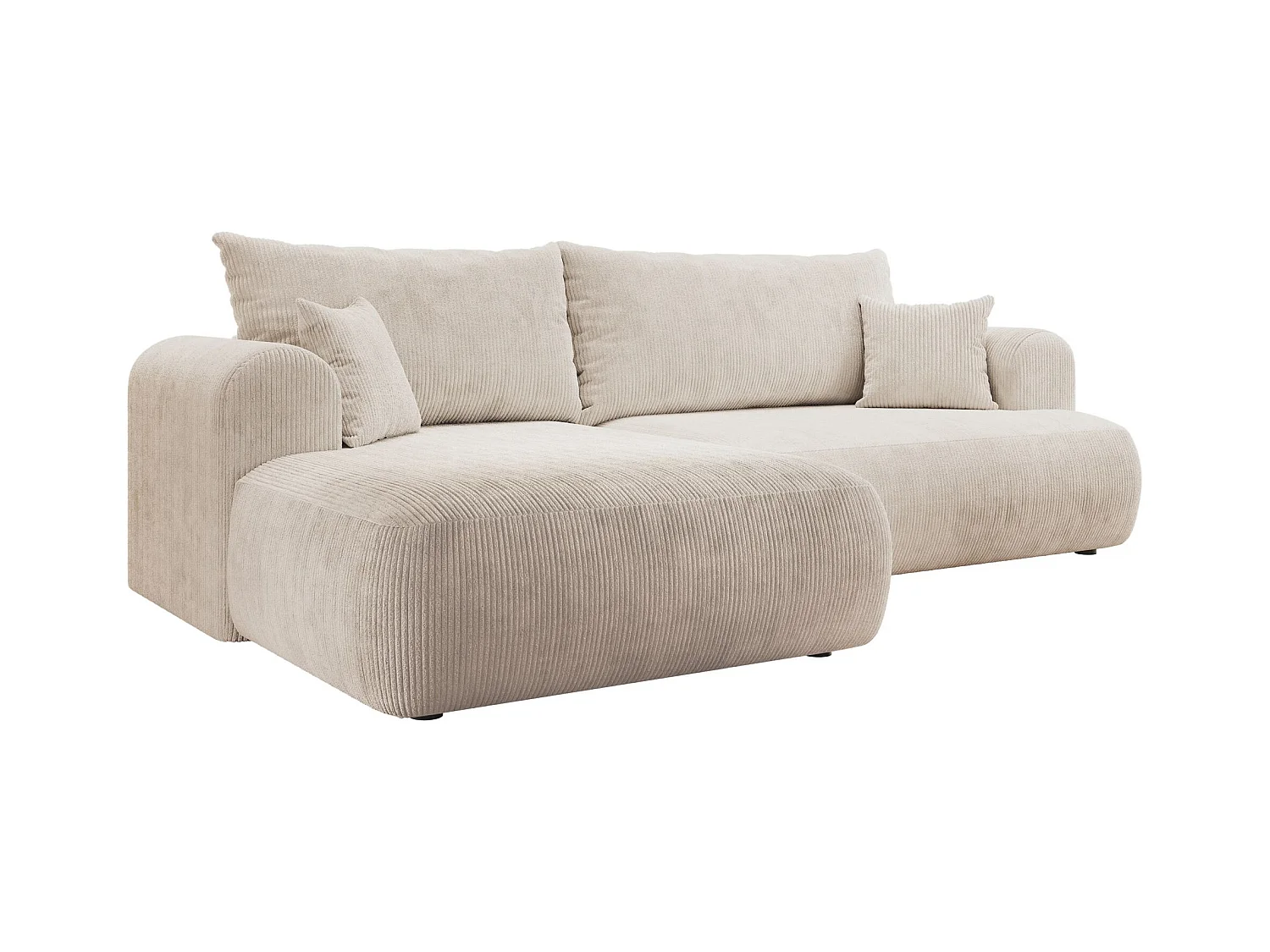 Canapé d’angle en velours côtelé – convertible avec coffre de rangement – beige clair – gauche – OVO CORD