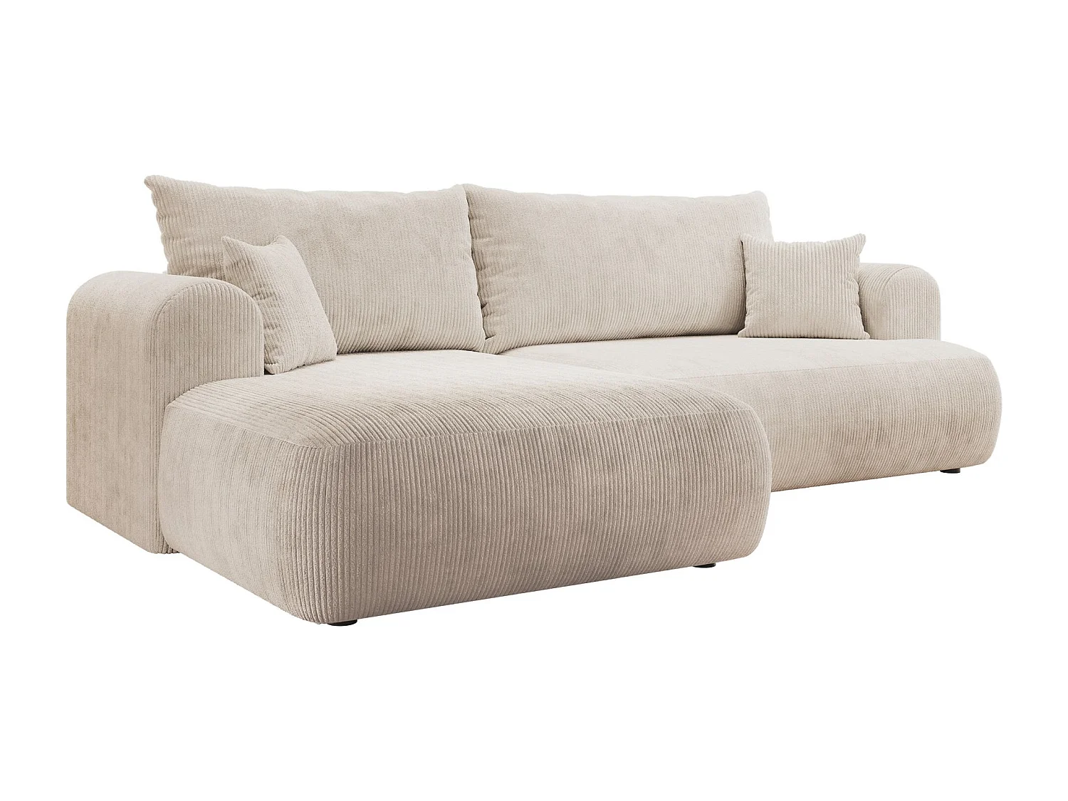 Canapé d’angle en velours côtelé – convertible avec coffre de rangement – beige clair – gauche – OVO CORD