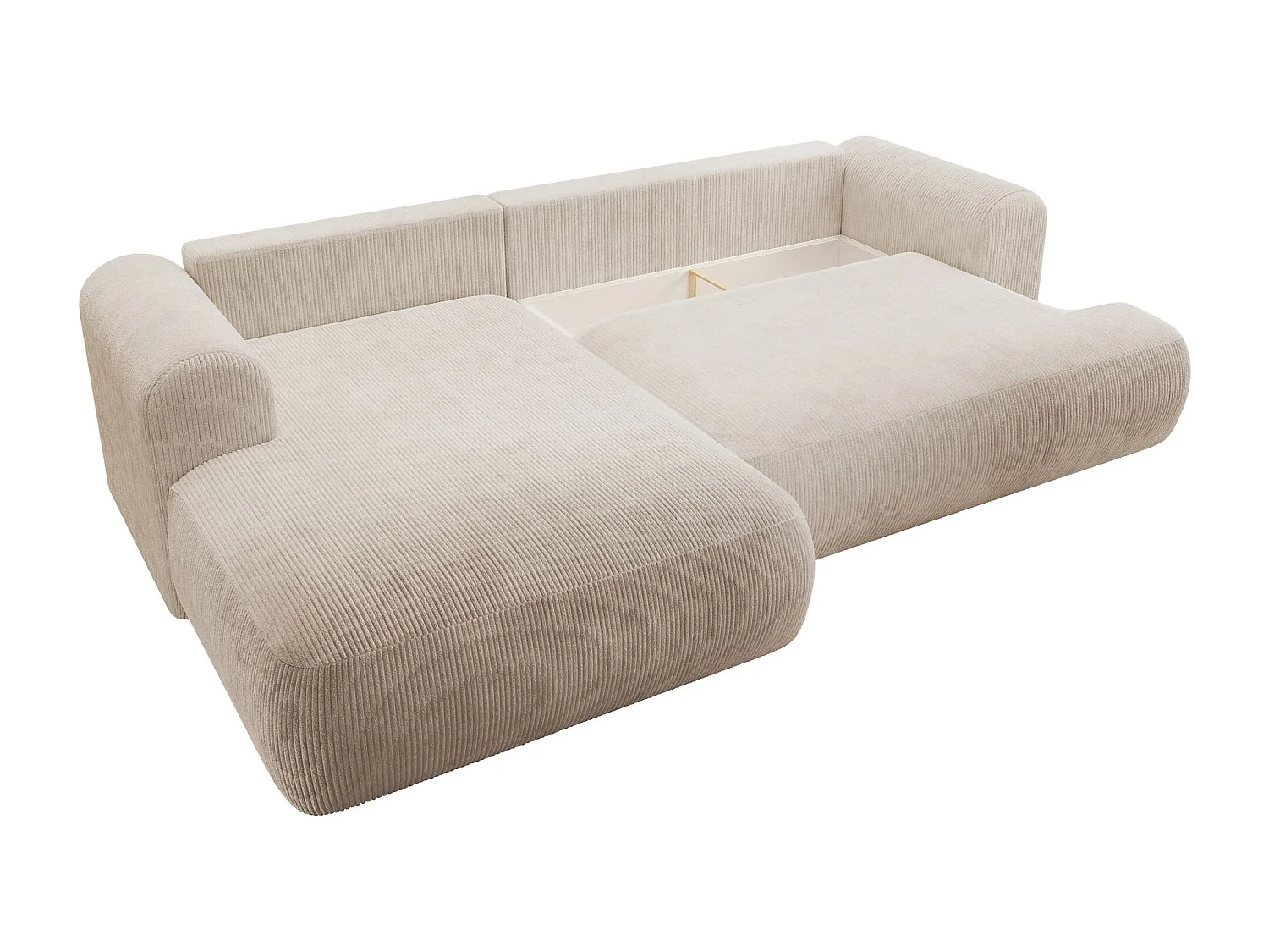 Canapé d’angle en velours côtelé – convertible avec coffre de rangement – beige clair – gauche – OVO CORD