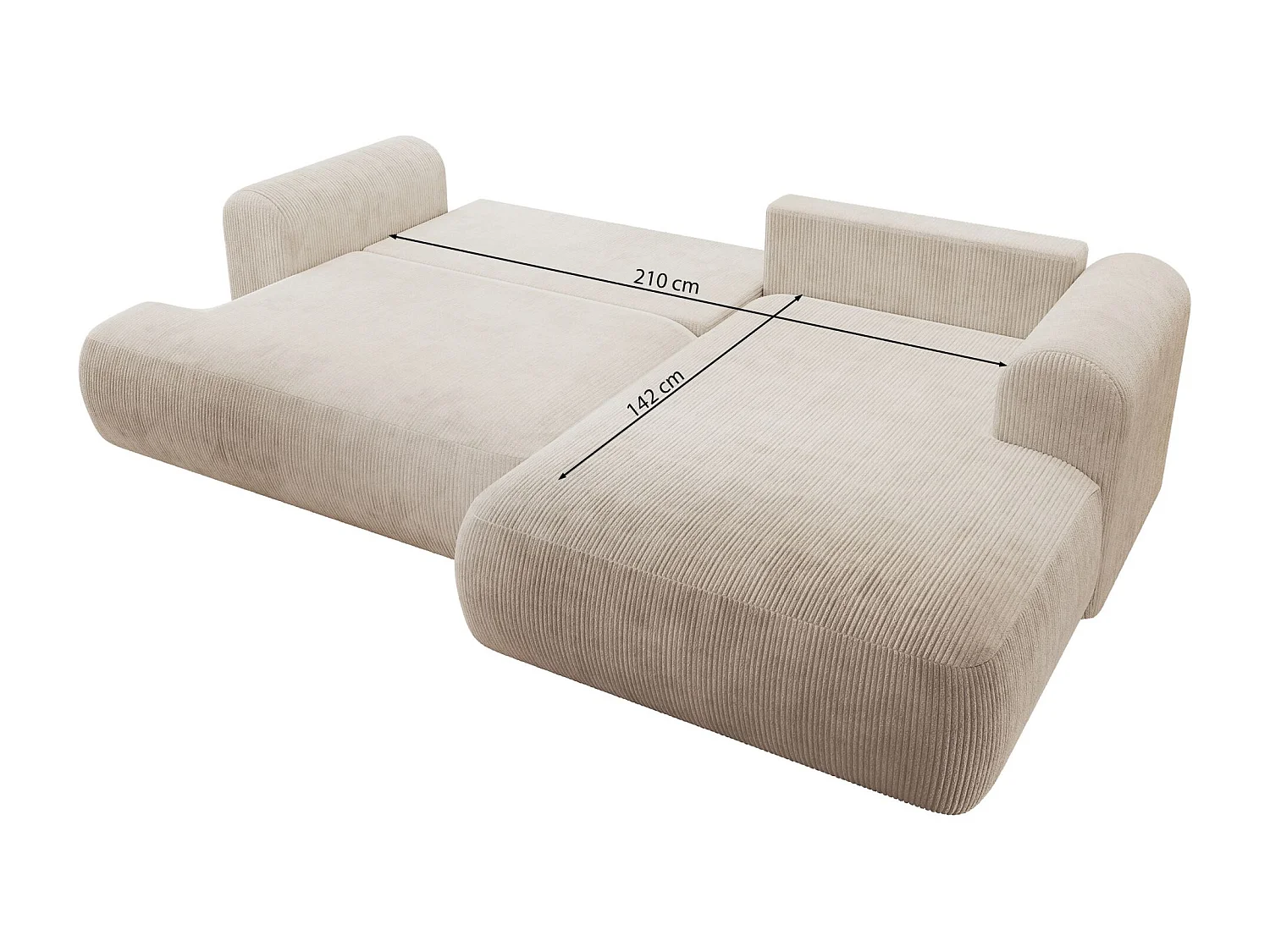 Canapé d’angle en velours côtelé – convertible avec coffre de rangement – beige clair – gauche – OVO CORD