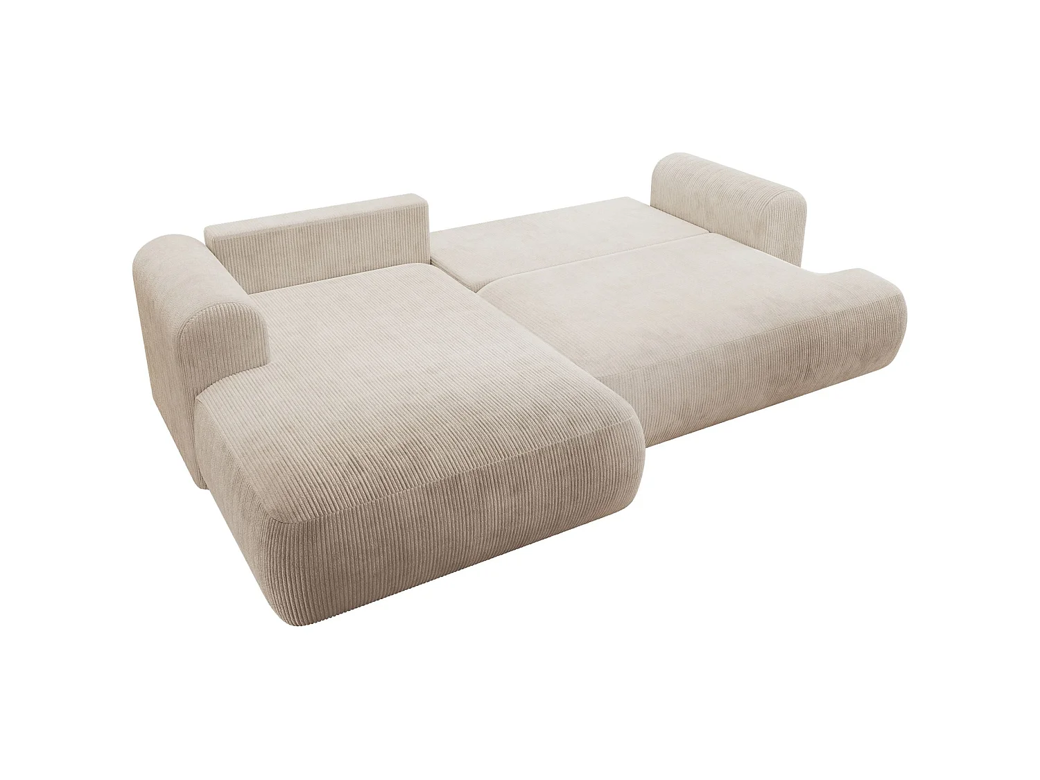 Hoekbedbank met corduroybekleding – slaapfunctie en opbergruimte – lichtbeige – links – OVO CORD