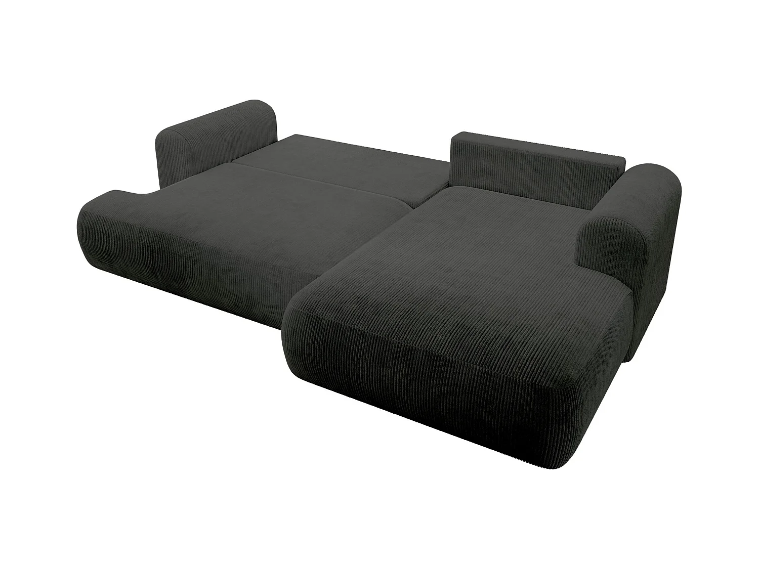 Canapé d’angle en velours côtelé – convertible avec coffre de rangement – gris foncé – droit – OVO CORD