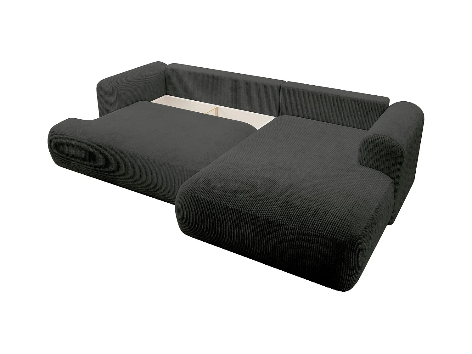 Canapé d’angle en velours côtelé – convertible avec coffre de rangement – gris foncé – droit – OVO CORD