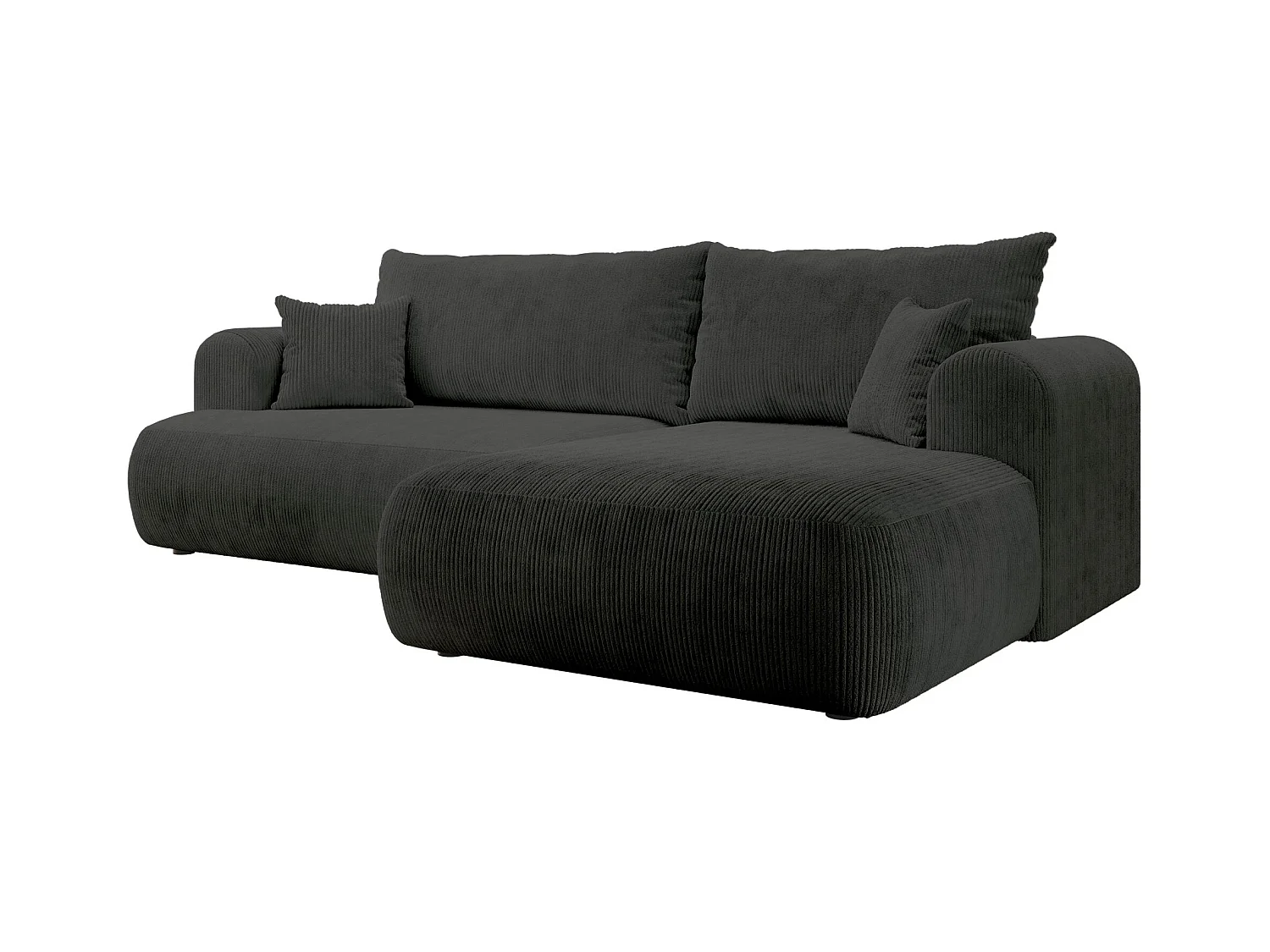 Canapé d’angle en velours côtelé – convertible avec coffre de rangement – gris foncé – droit – OVO CORD