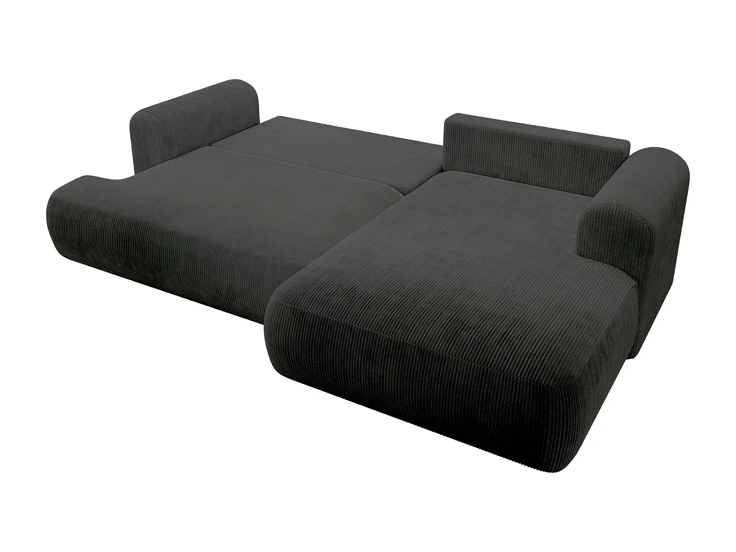 Canapé d’angle en velours côtelé – convertible avec coffre de rangement – gris foncé – droit – OVO CORD