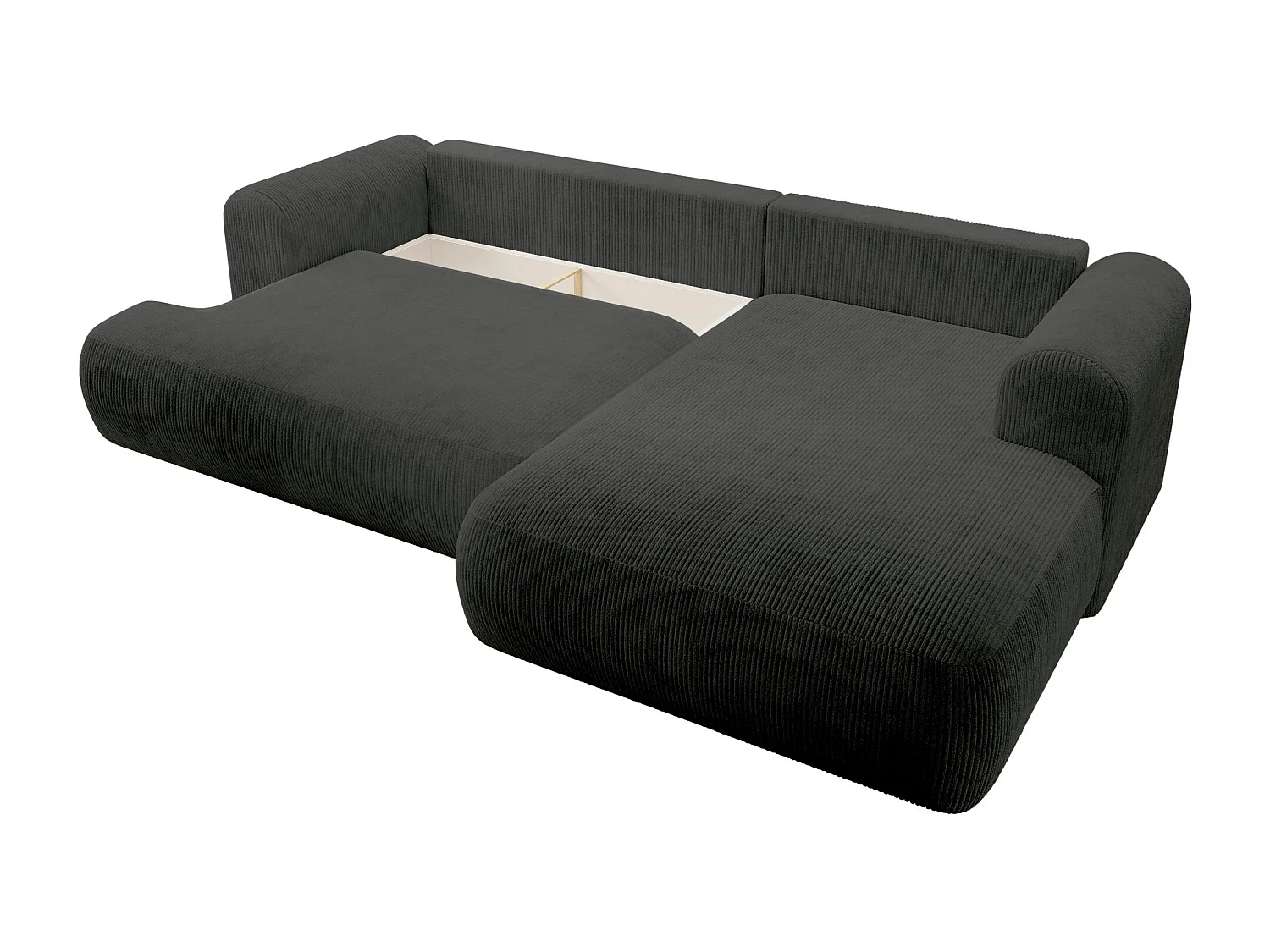 Canapé d’angle en velours côtelé – convertible avec coffre de rangement – gris foncé – droit – OVO CORD