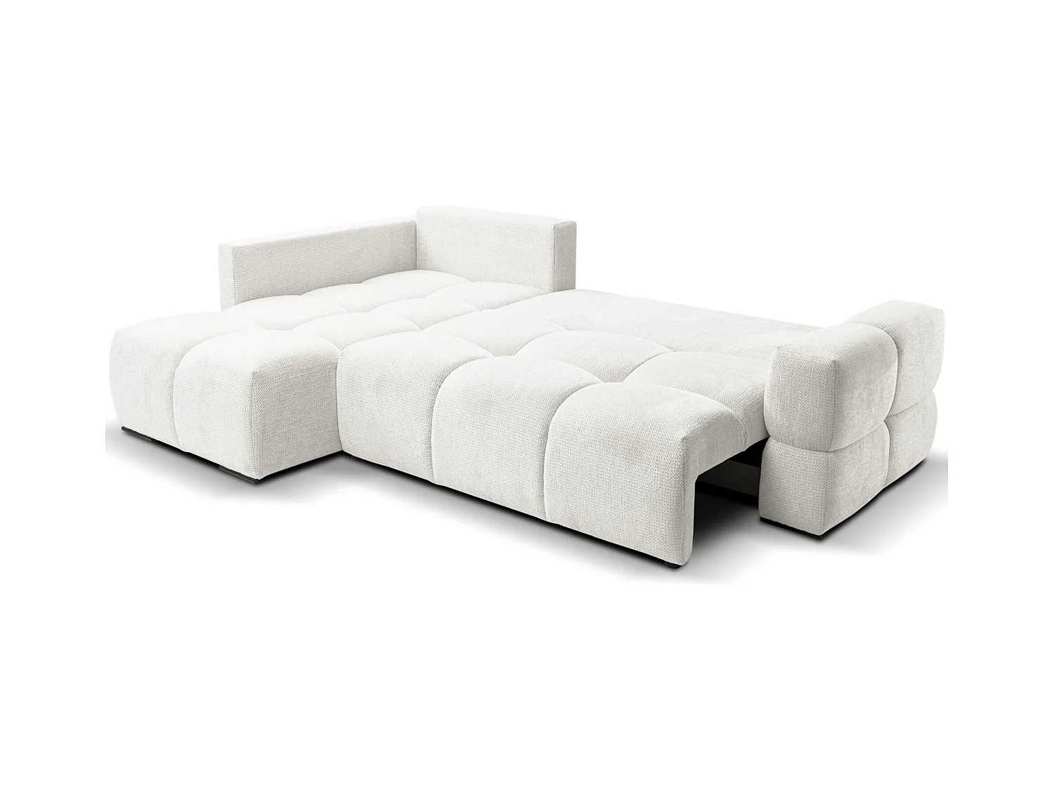 Canapé d’angle en chenille – convertible avec coffre de rangement – blanc – réversible – TAREMI