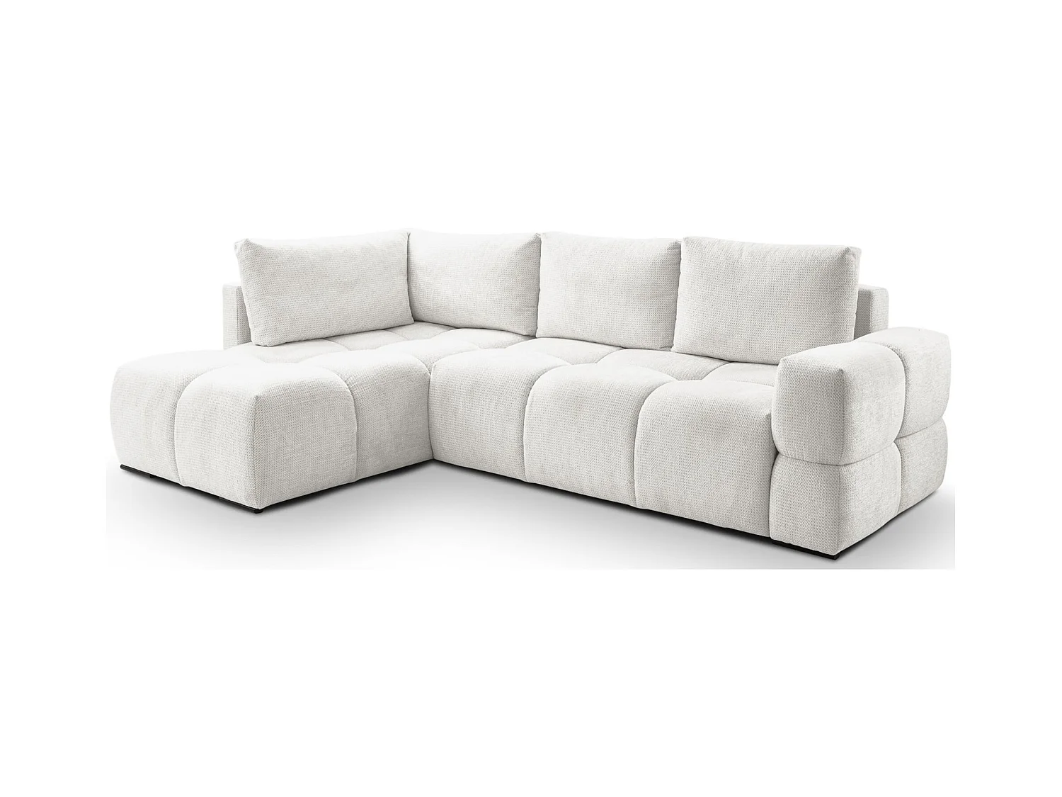 Canapé d’angle en chenille – convertible avec coffre de rangement – blanc – réversible – TAREMI