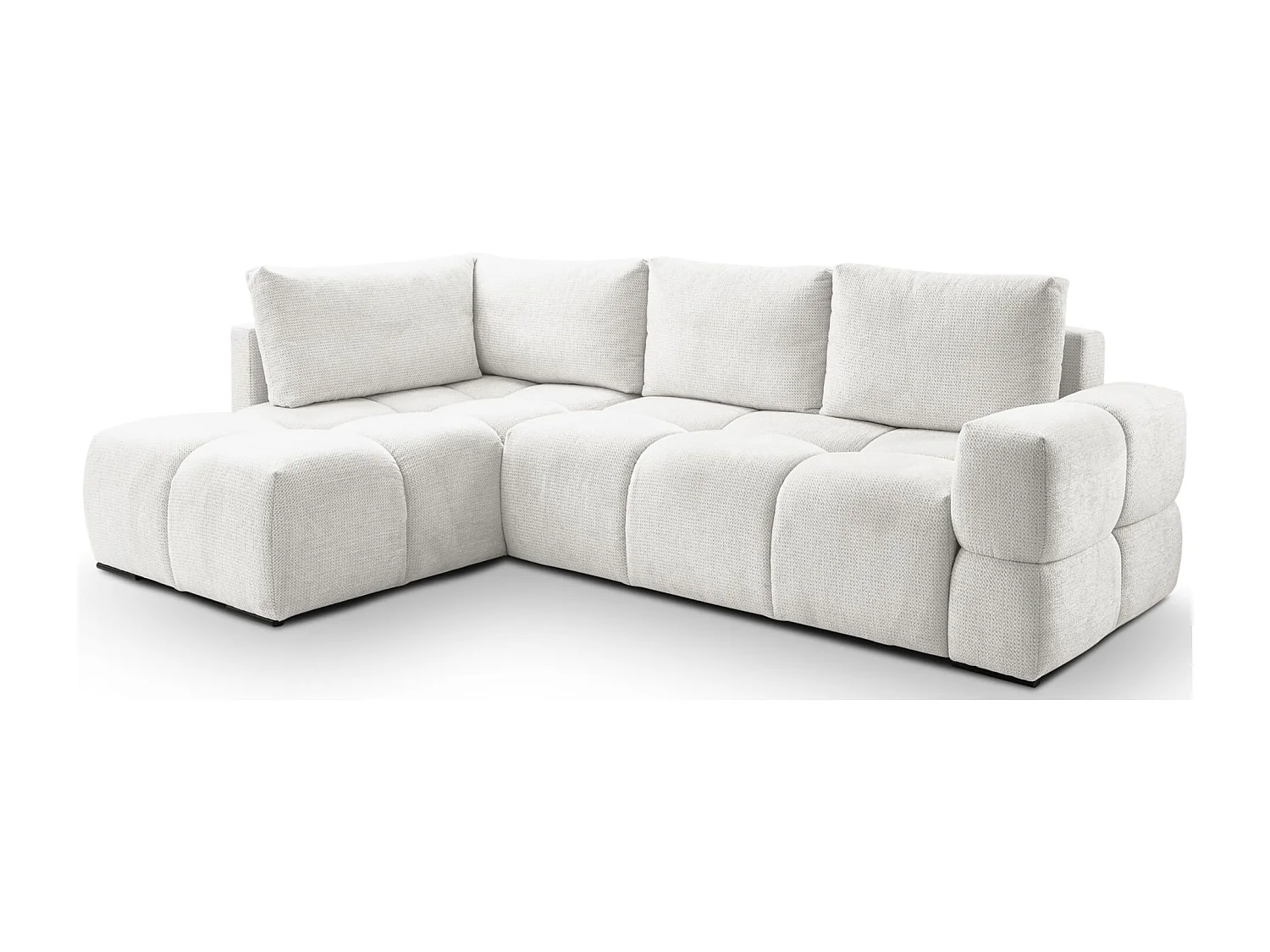 Canapé d’angle en chenille – convertible avec coffre de rangement – blanc – réversible – TAREMI