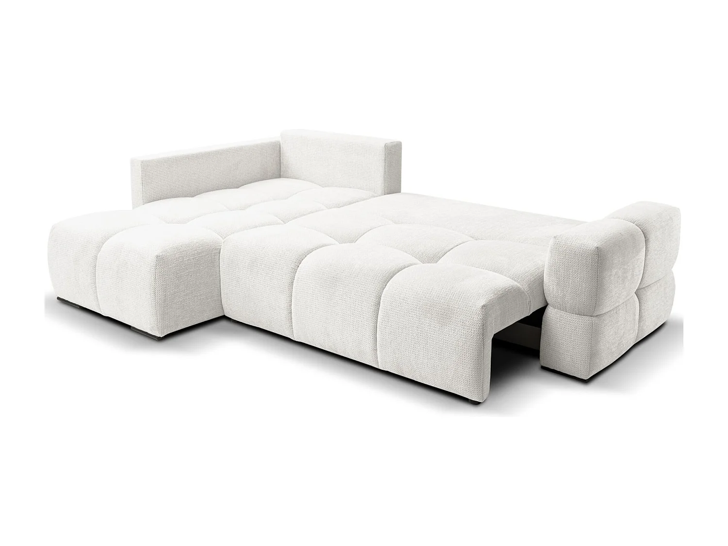 Canapé d’angle en chenille – convertible avec coffre de rangement – blanc – réversible – TAREMI