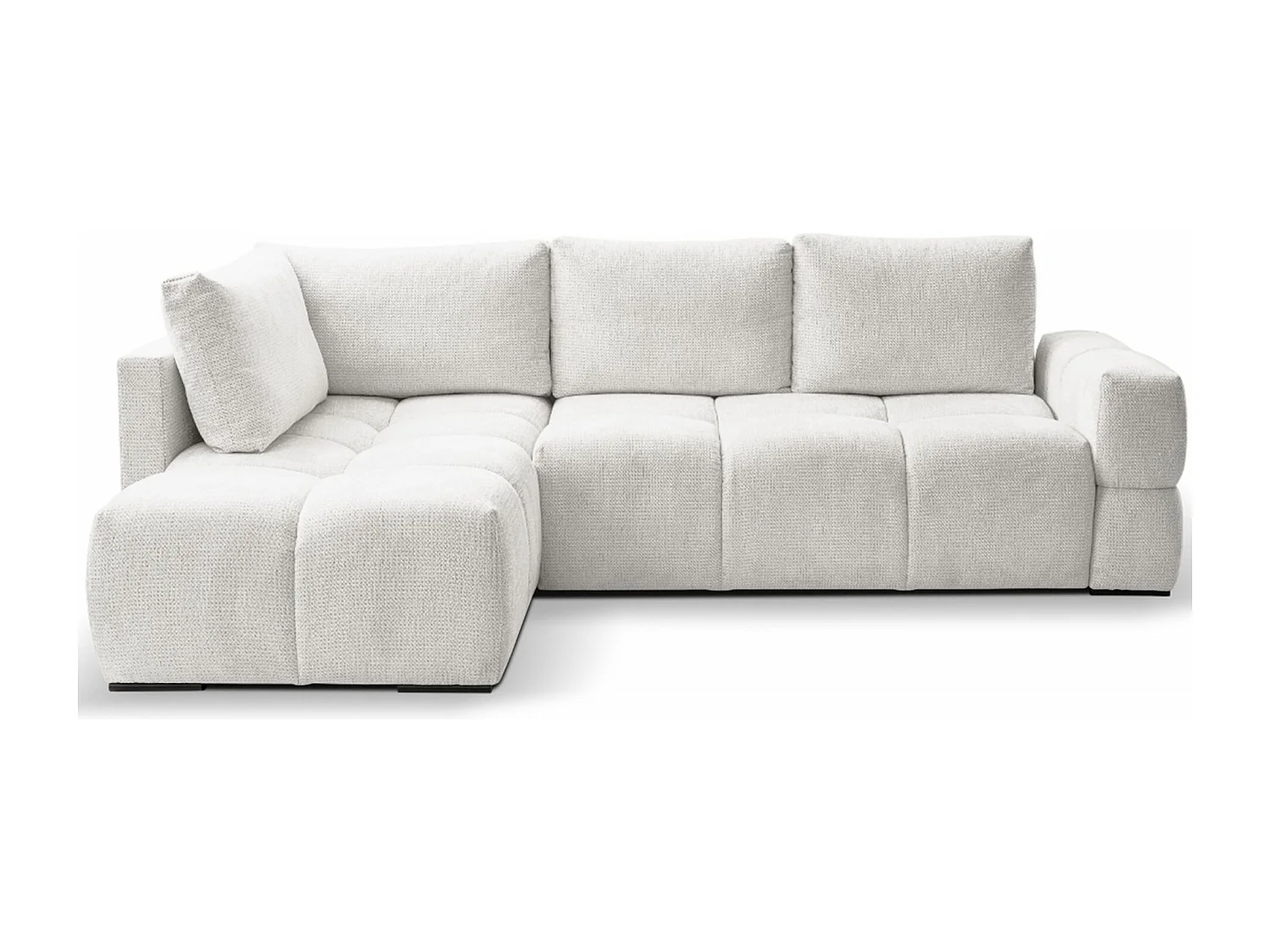 Canapé d’angle en chenille – convertible avec coffre de rangement – blanc – réversible – TAREMI