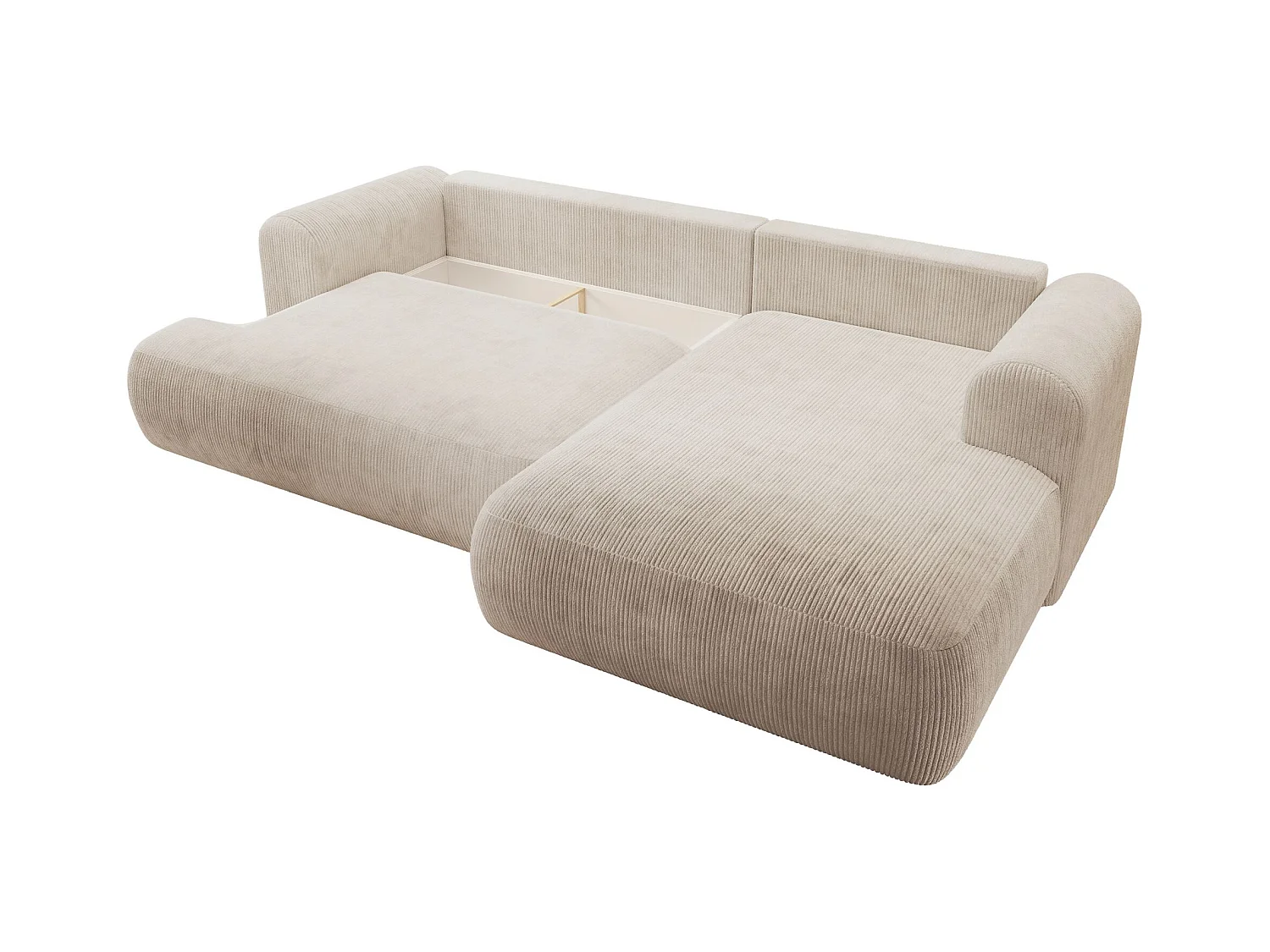 Canapé d’angle en velours côtelé – convertible avec coffre de rangement – beige clair – droit – OVO CORD