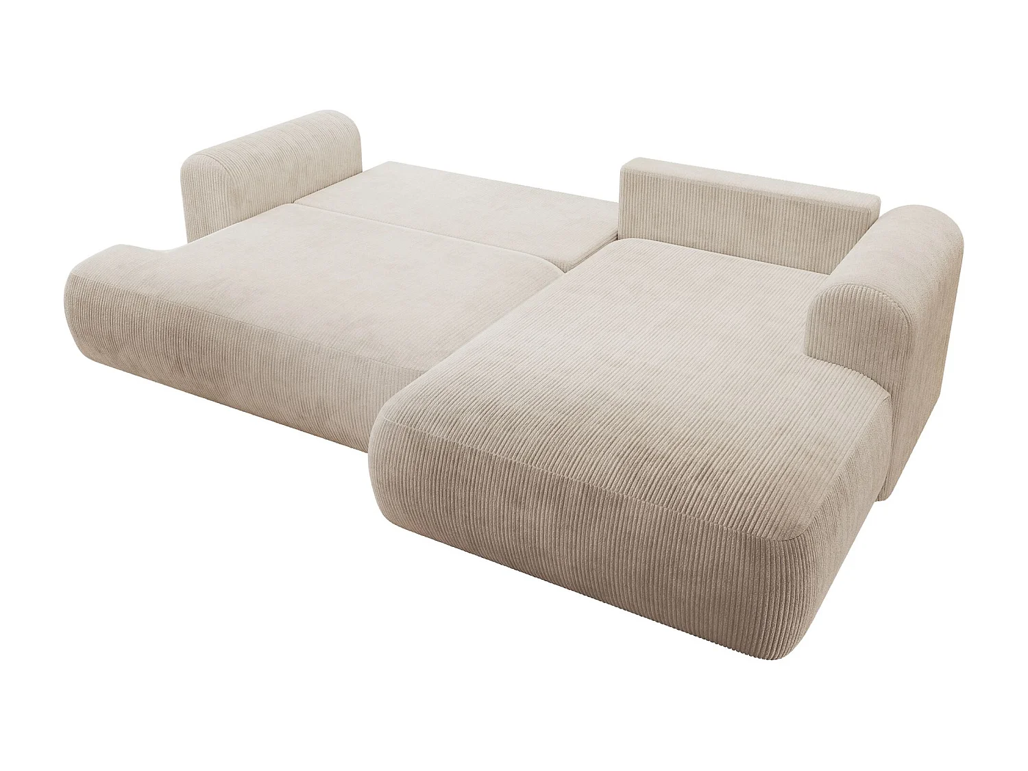 Canapé d’angle en velours côtelé – convertible avec coffre de rangement – beige clair – droit – OVO CORD