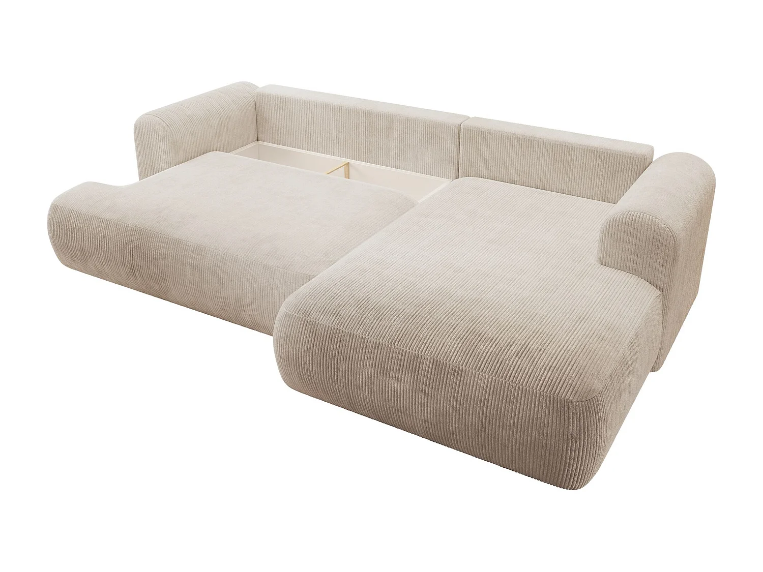 Canapé d’angle en velours côtelé – convertible avec coffre de rangement – beige clair – droit – OVO CORD