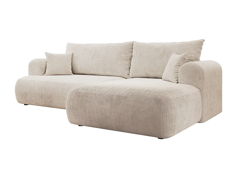 Canapé d’angle en velours côtelé – convertible avec coffre de rangement – beige clair – droit – OVO CORD