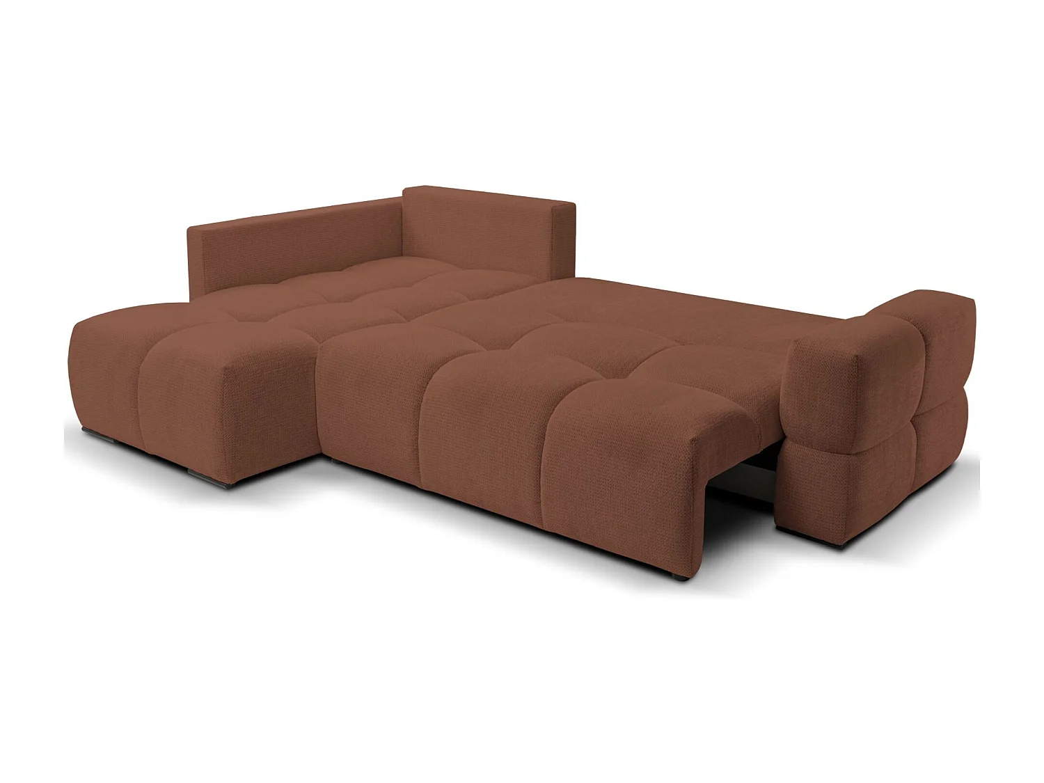 Canapé d’angle en chenille – convertible avec coffre de rangement – cuivre – réversible – TAREMI