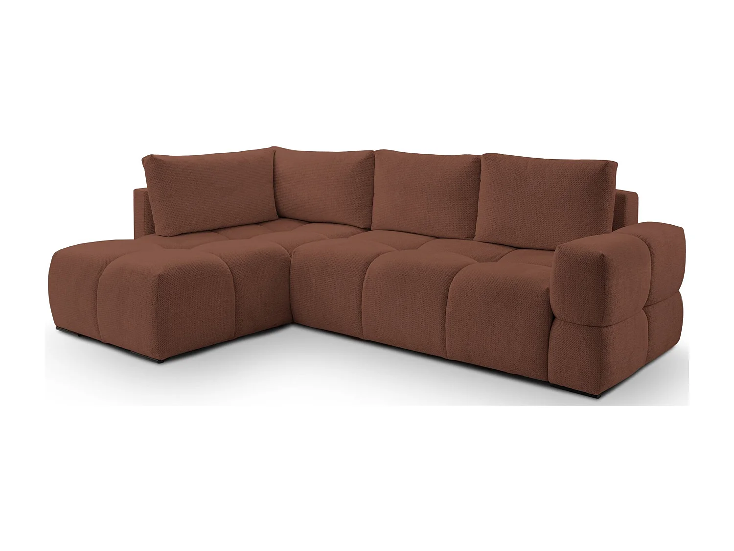 Canapé d’angle en chenille – convertible avec coffre de rangement – cuivre – réversible – TAREMI