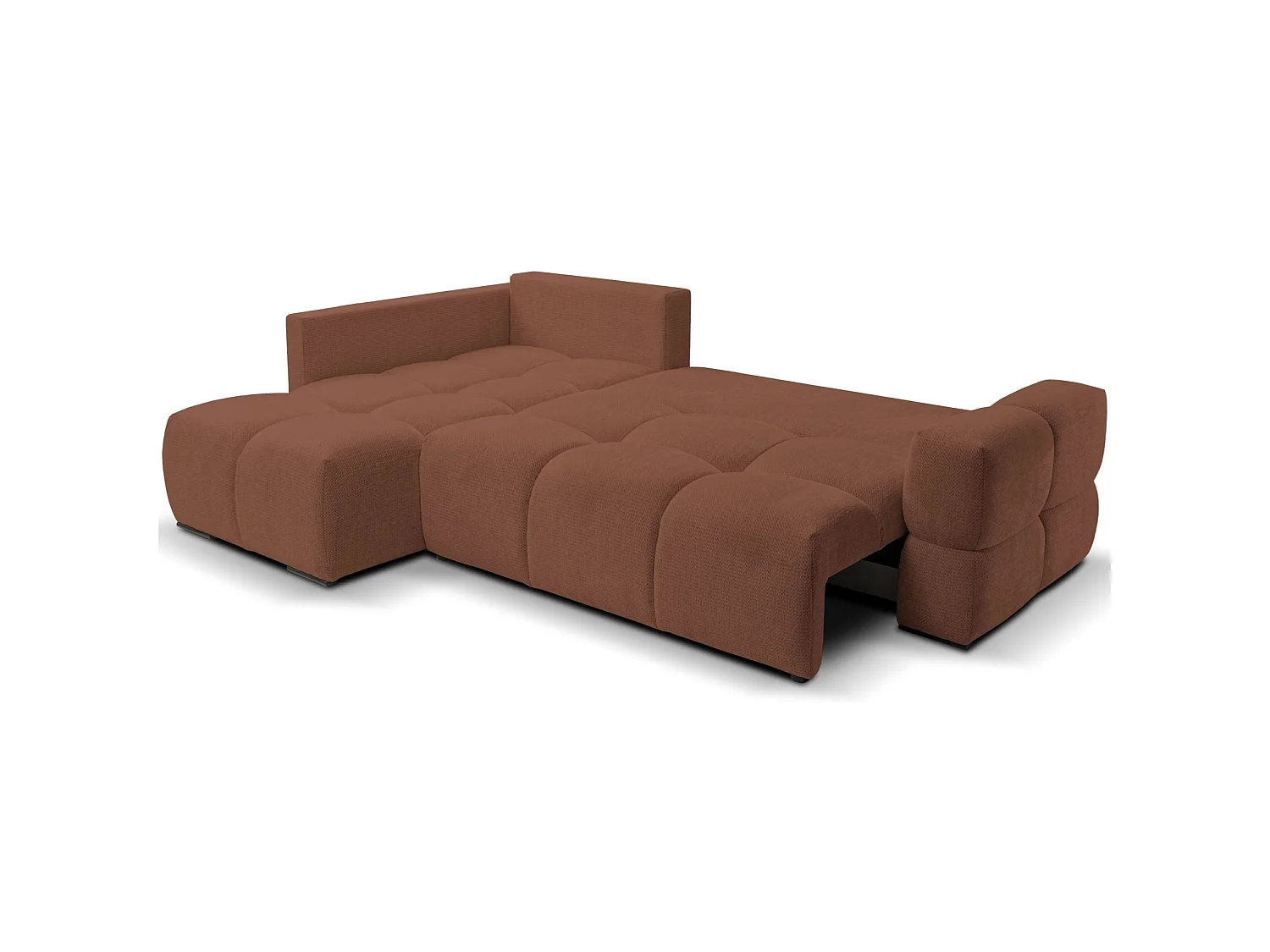 Hoekbedbank met chenillebekleding – slaapfunctie en opbergruimte – koper – omkeerbaar – TAREMI