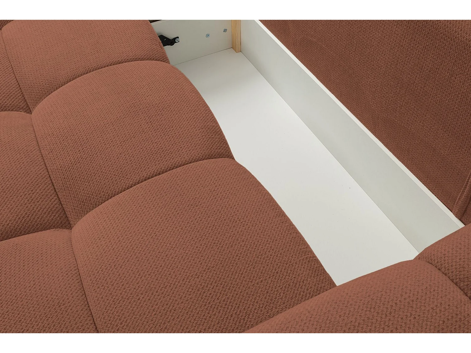 Hoekbedbank met chenillebekleding – slaapfunctie en opbergruimte – koper – omkeerbaar – TAREMI