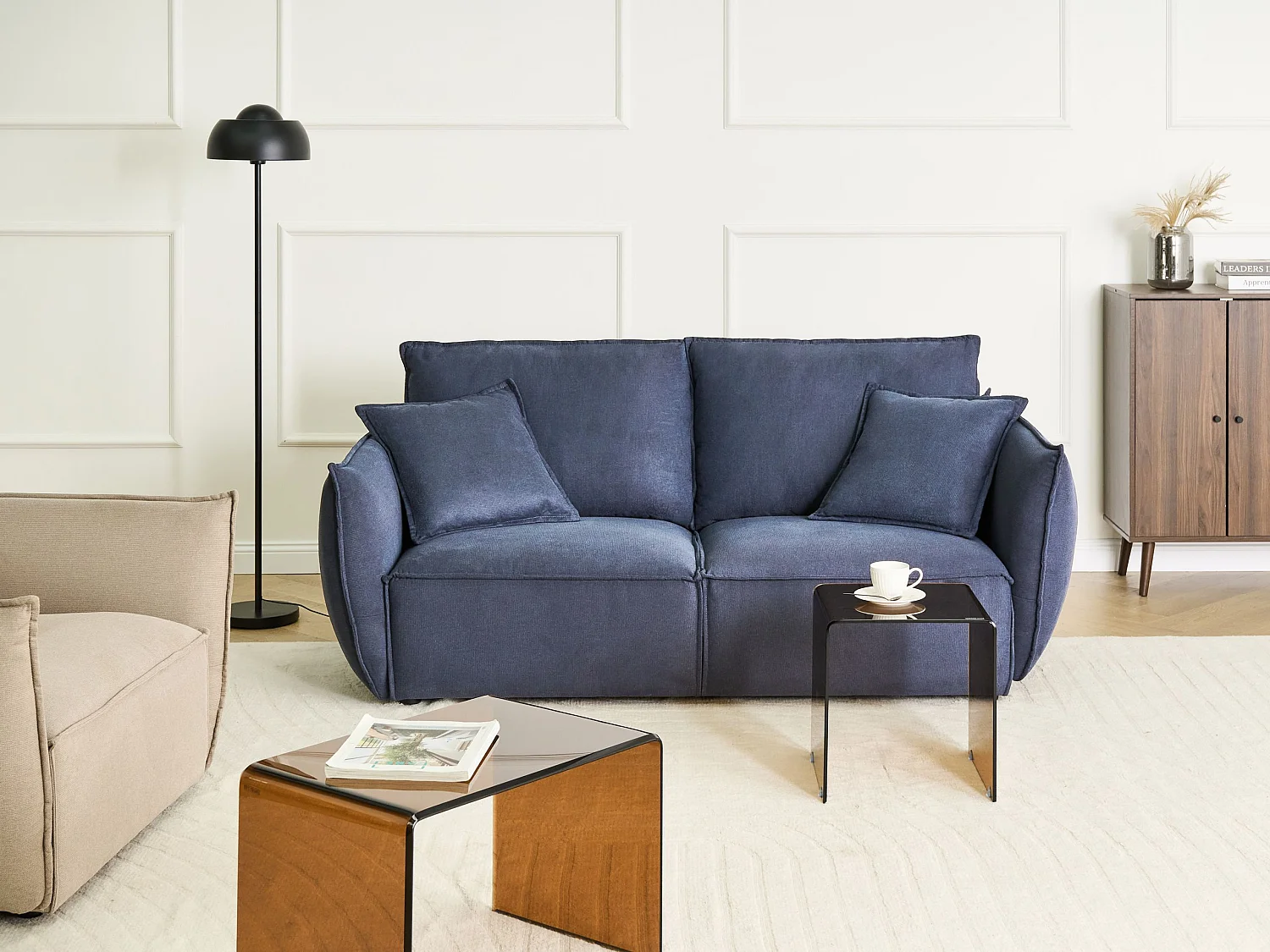 Canapé 3 places KUNES Tissu Bleu foncé