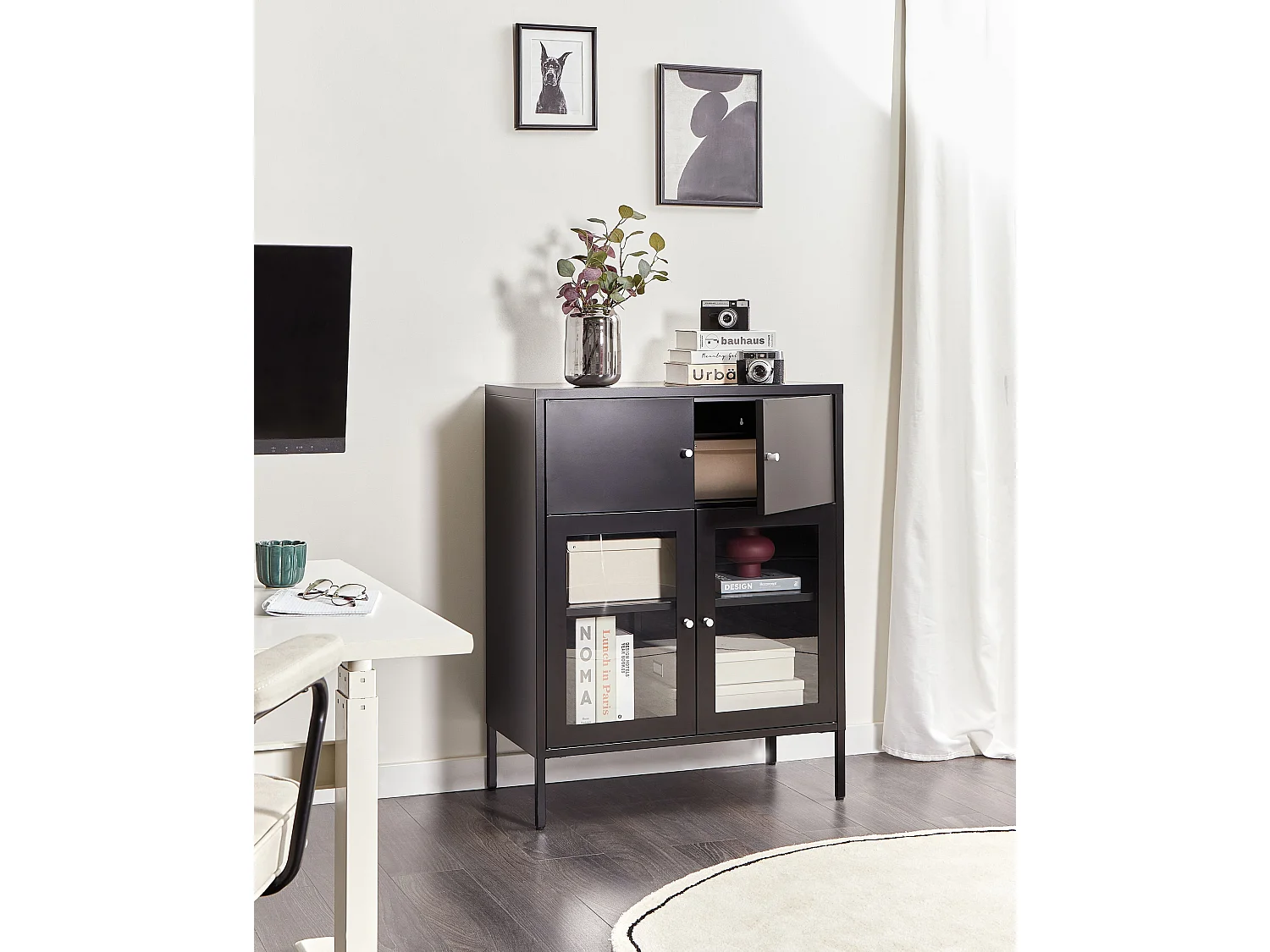 Buffet avec vitrine en verre ESHOLT Métal 80 cm Noir