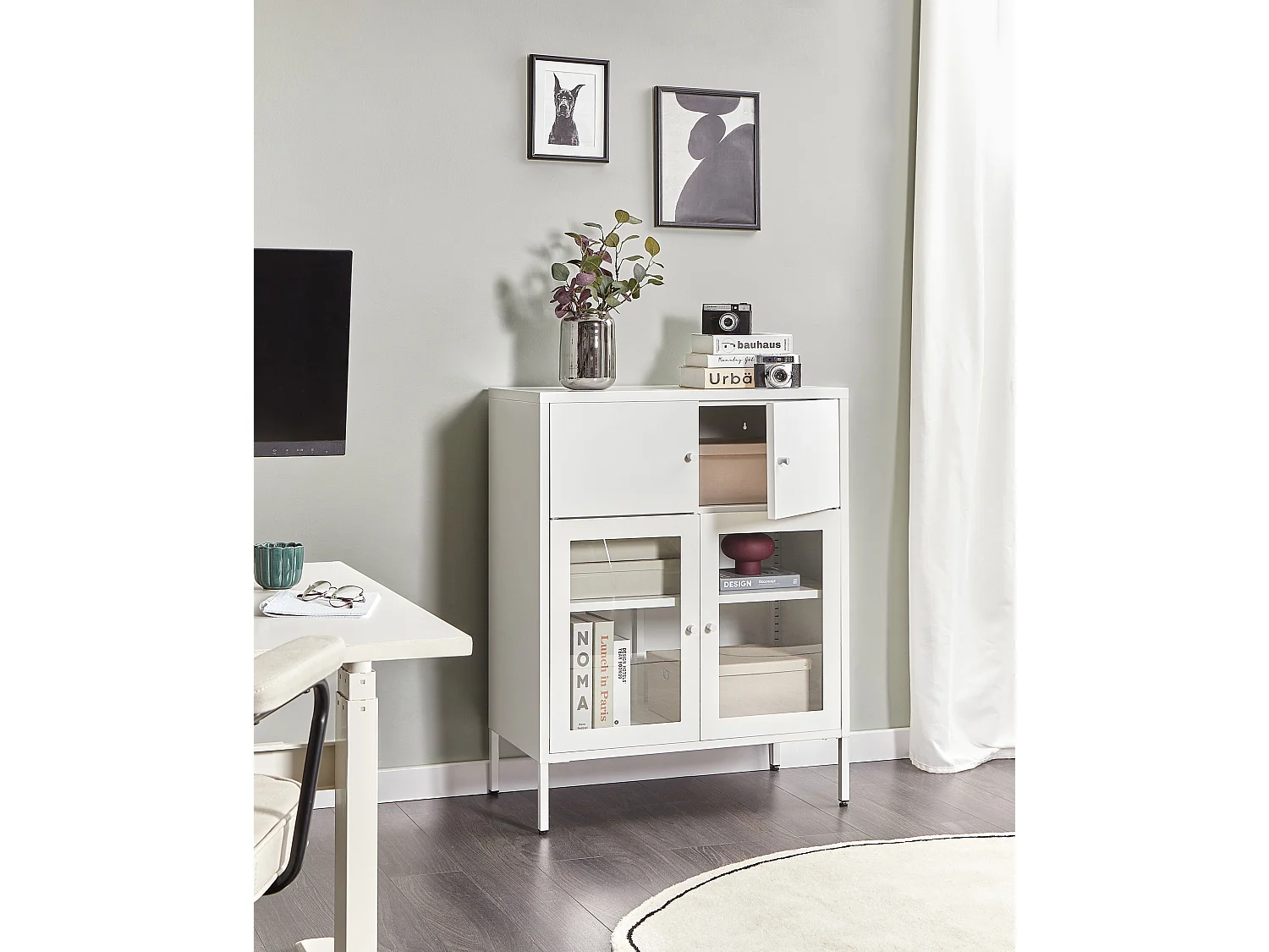 Buffet avec vitrine en verre ESHOLT Métal 80 cm Blanc